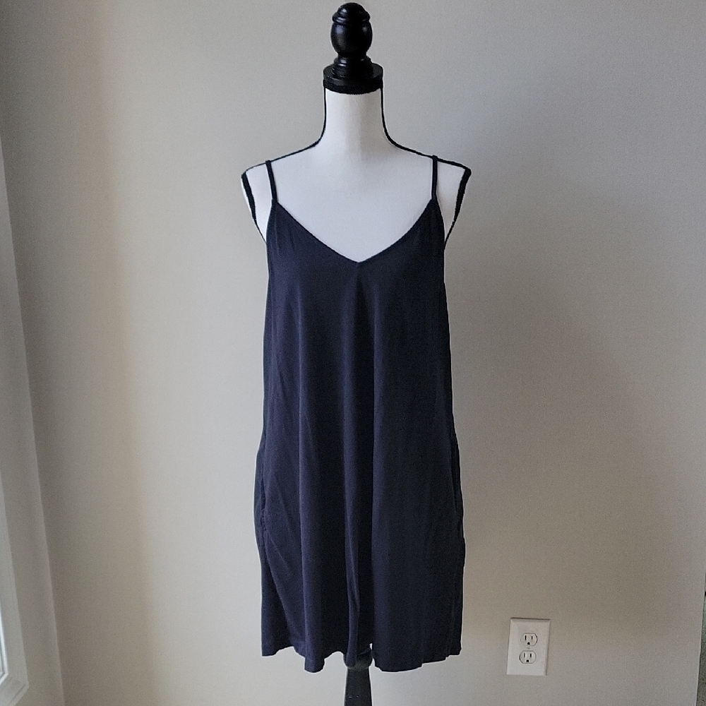 Lands End Spaghetti Adjustable Straps Black Swimsuit Cover Up Mini Dress Sz‎ Med